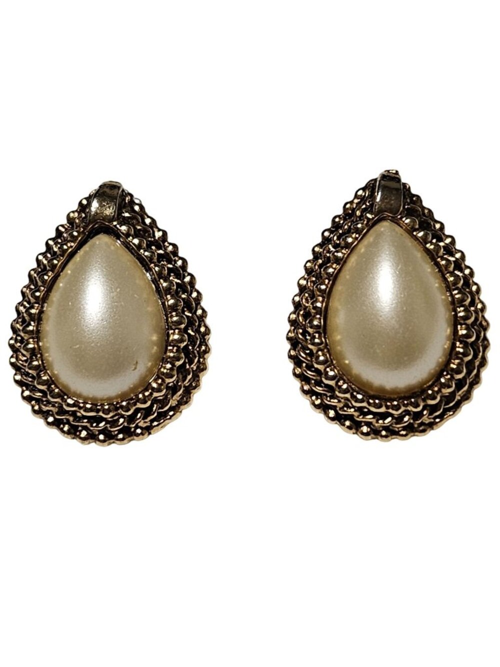 Vintage Faux Pearl Earrings Teardrop Gold Tone Retro 50s 60s Fashion Jewelry